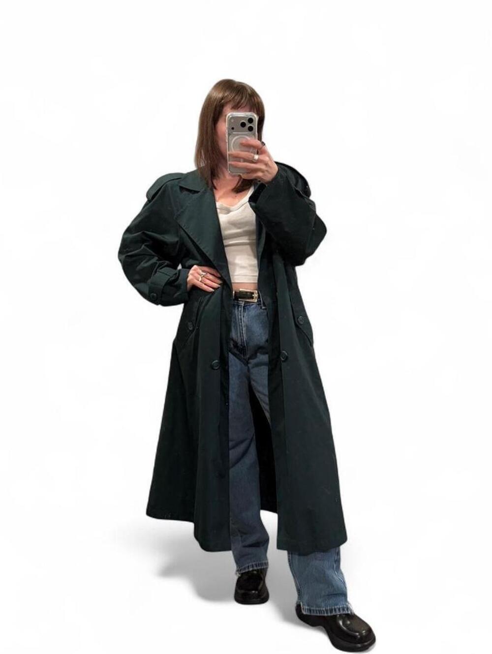 Vintage Dark Green Oversized Maxi Trench Coat